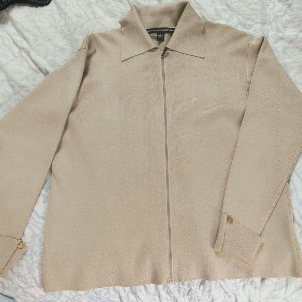 Linda Allard Ellen Tracy NWOT Silk Blend Zip-Up Top -  XL - Cream Quiet Luxury